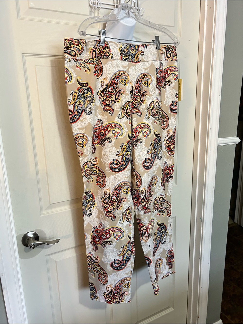 Paisley Print XL Pull on Pants in Beige with Multicolor Accents